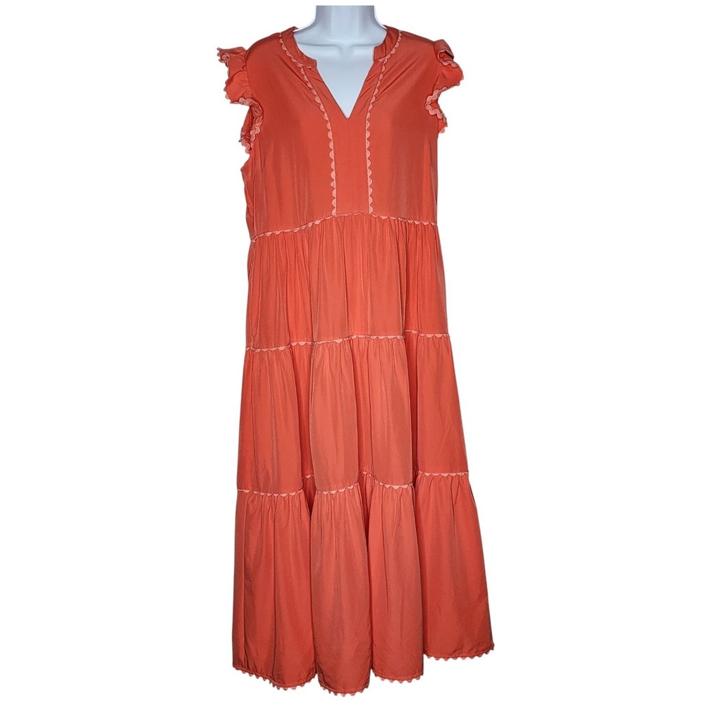 Mary Square Women's Sleeveless Tiered Maxi Dress Orange Sz. M